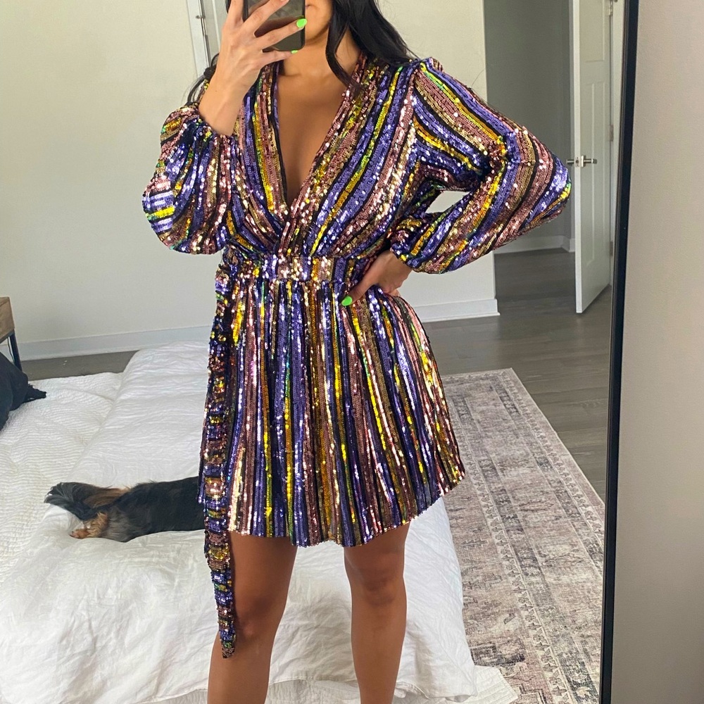 Sequin multicolor wrap dress